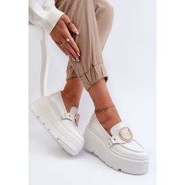 Zazoo 3458 Lädermockasiner för kvinnor med dekoration, vit 1