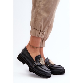 Zazoo 3485 Mockasiner för kvinnor med gulddekoration, naturligt läder svart 2