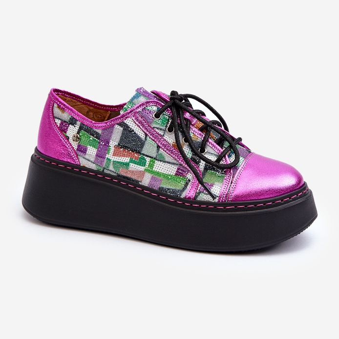 Sneakers i läder för damer på plattform Maciejka 06479-15 Fuchsia rosa 1