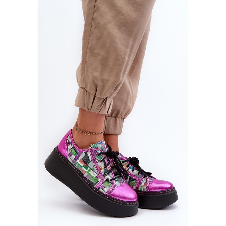 Sneakers i läder för damer på plattform Maciejka 06479-15 Fuchsia rosa 2