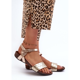 Zazoo 40027 Platta lädersandaler för kvinnor, guld gyllene 2