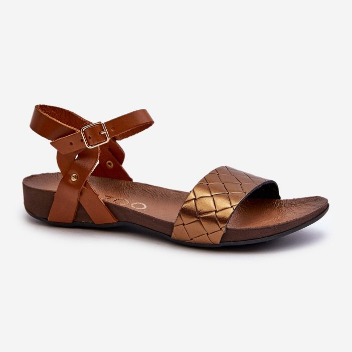 Zazoo 40027 platta lädersandaler för kvinnor, koppar brun 1