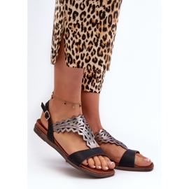 Sergio Leone SK070H Platta sandaler för kvinnor Svart 2