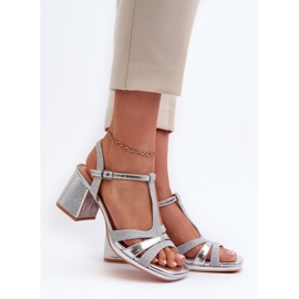 Högklackade damsandaler gjorda av ekologiskt läder Silver Lyana silver- 2