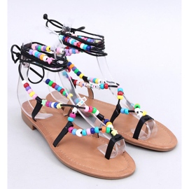 Maios svarta romerska sandaler med pärlor 1