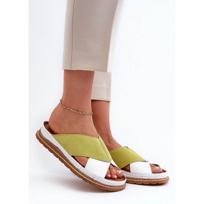 Läderprofilerade flip-flops Maciejka 04986-11 Lime vit 2
