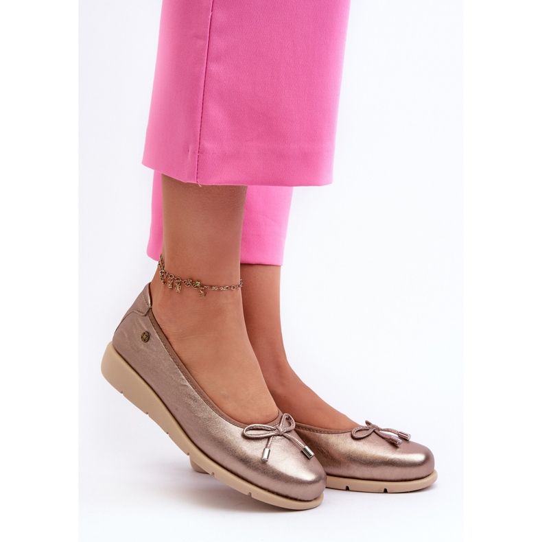 Eleganta ballerinaskor för kvinnor gjorda av naturligt läder Maciejka P6504-25 guld gyllene 2