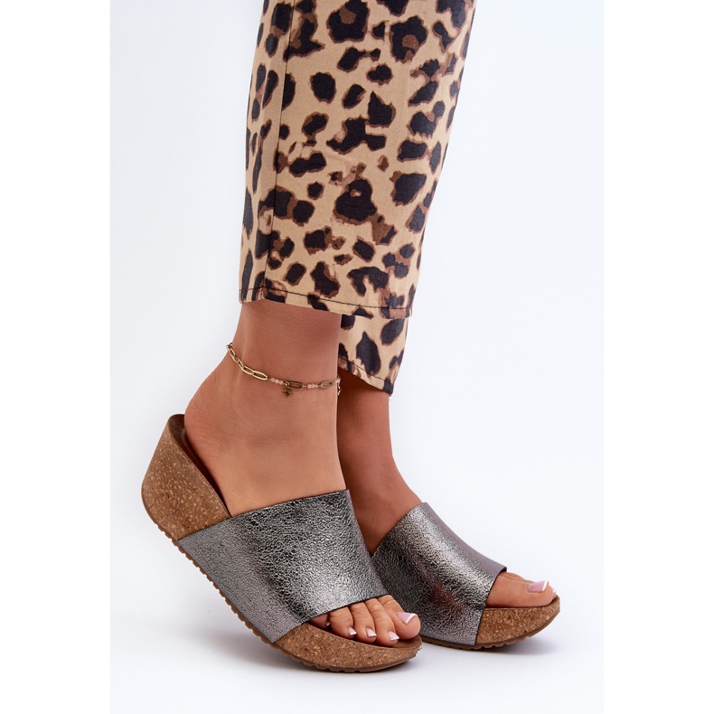 Zazoo 40291 flip-flops i läder för kvinnor med en korkkil, grafit grå 2