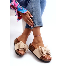 Seastar Beige damflip-flops på korkplattform med rosett 3