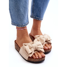 Seastar Beige damflip-flops på korkplattform med rosett 2