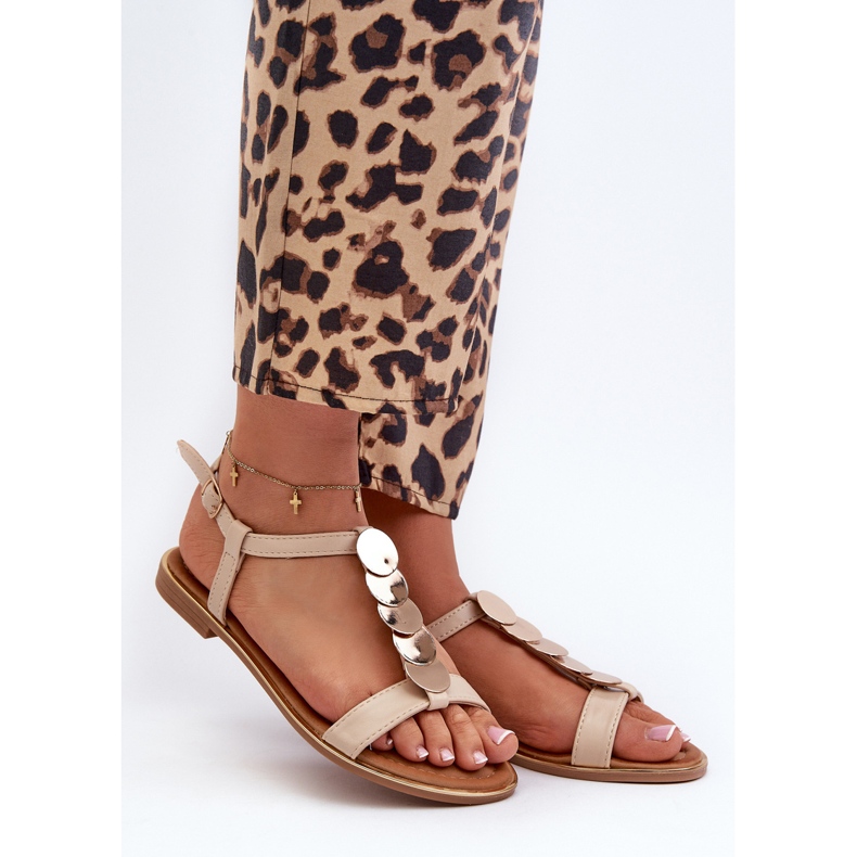 Platta sandaler för kvinnor gjorda av ekologiskt läder Beige Jeritellia 1