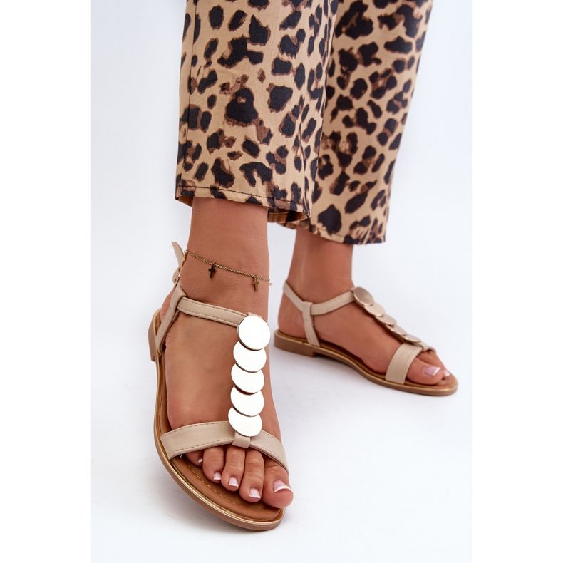 Platta sandaler för kvinnor gjorda av ekologiskt läder Beige Jeritellia 2