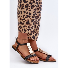 Platta sandaler för kvinnor gjorda av ekologiskt läder svart Jeritellia 1