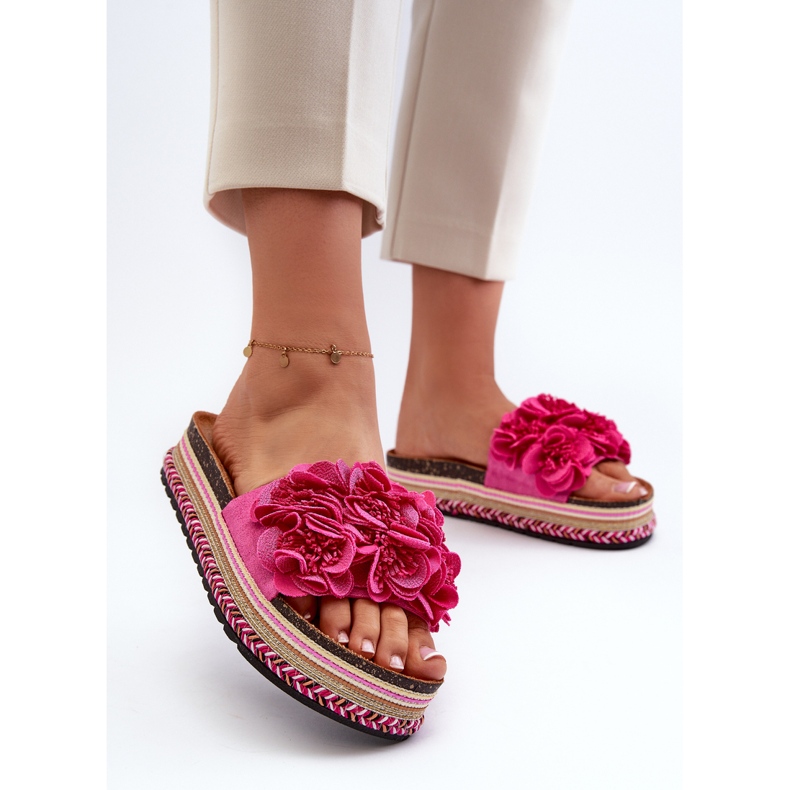 Flip Flops för kvinnor dekorerade med blommor Fuchsia Nodina rosa 2