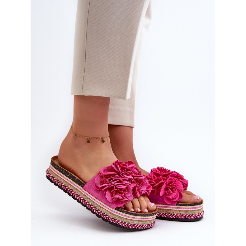 Flip Flops för kvinnor dekorerade med blommor Fuchsia Nodina rosa 1