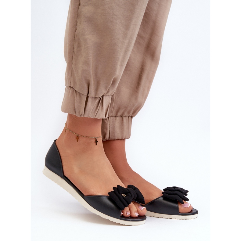 Kvinnors gummibalettlägenheter med rosett, svart Georia 1