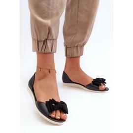 Kvinnors gummibalettlägenheter med rosett, svart Georia 2