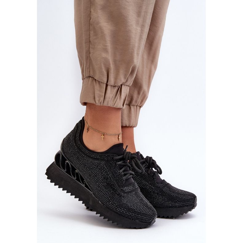 S.Barski Wedge Sneakers för kvinnor dekorerade med zirkoner D&amp;A MR38-377 Svart 2