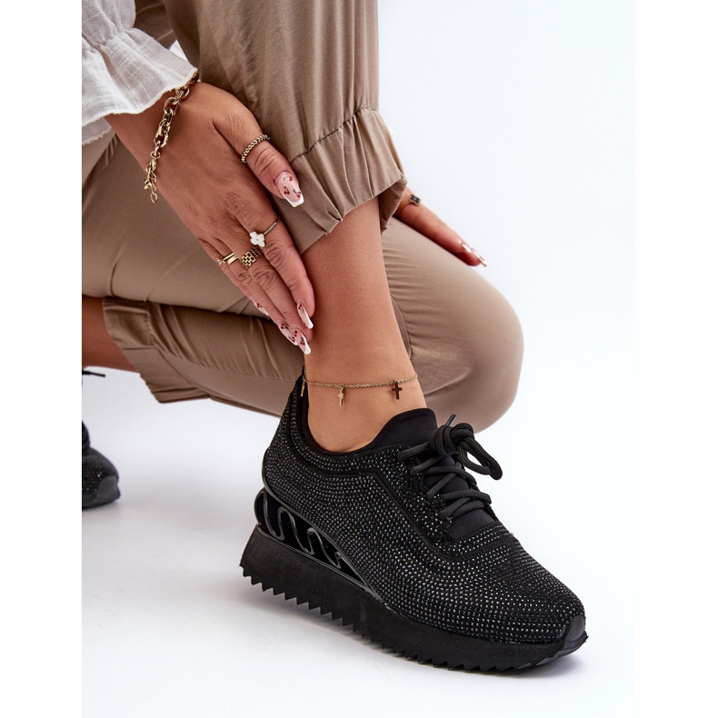 S.Barski Wedge Sneakers för kvinnor dekorerade med zirkoner D&amp;A MR38-377 Svart 1