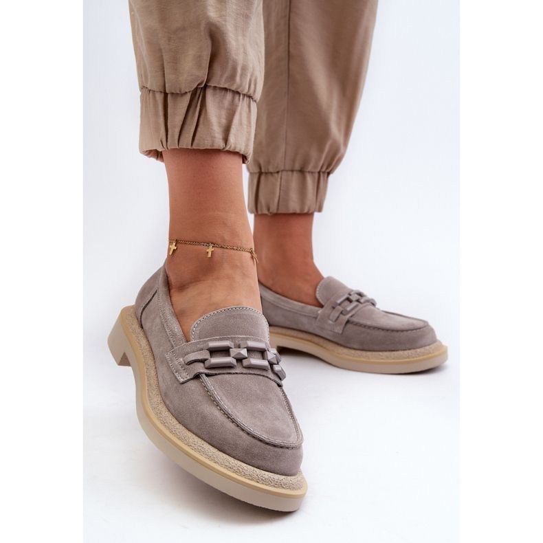 S.Barski Mockasiner för kvinnor på platt klack med dekoration D&amp;A TW101 Grå 2