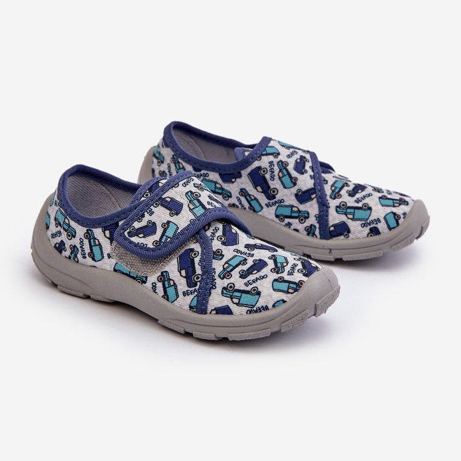 Befado Barntofflor kardborreband 974X529 Grå-Marinblå 1