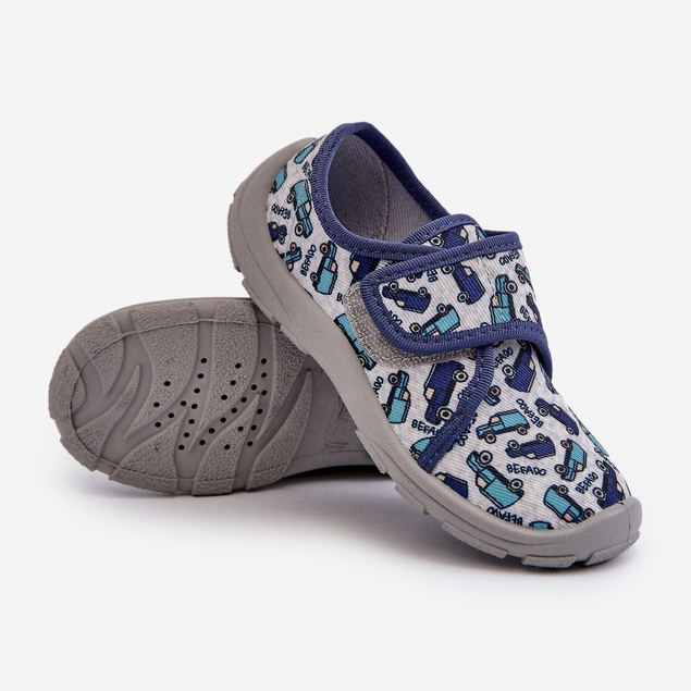 Befado Barntofflor kardborreband 974X529 Grå-Marinblå 2