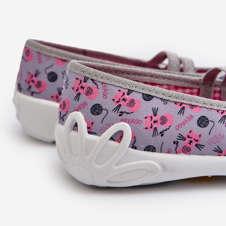 Befado Ballerinatofflor för tjejer med kattungar 116Y327 Grå och Rosa 2