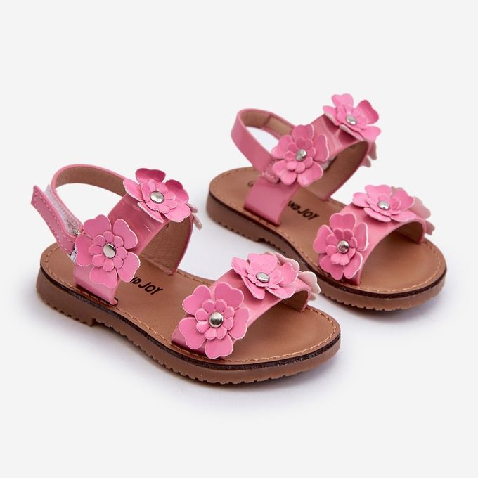 Lackade barnsandaler dekorerade med blommor, rosa Tinette 1