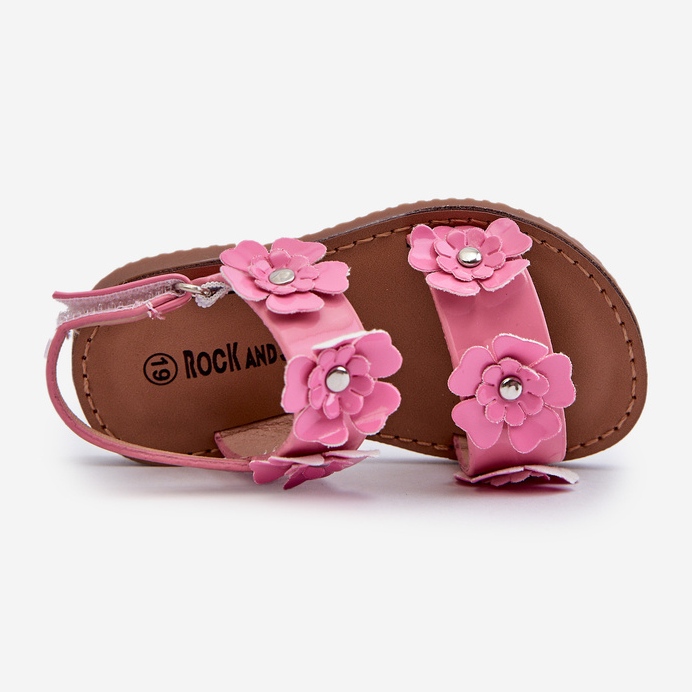 Lackade barnsandaler dekorerade med blommor, rosa Tinette 2