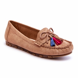 Seastar Kvinnors mocka loafers med en båge och fransar mörk beige 1