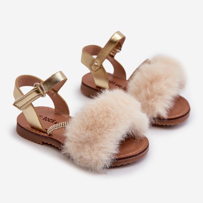 Kardborresandaler för barn med päls, guld Rosavere gyllene 1