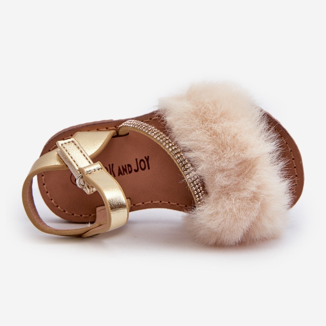 Kardborresandaler för barn med päls, guld Rosavere gyllene 2