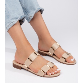 Beige damflipflops med platt sula 1