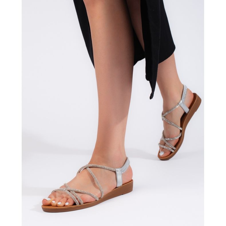 Silver slip-on sandaler med cubic zirconia 1