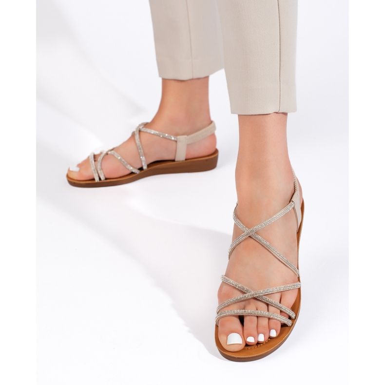 Beiga slip-on sandaler med strass beige 1