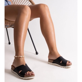 Svarta flip-flops med läderinlägg Masha 3