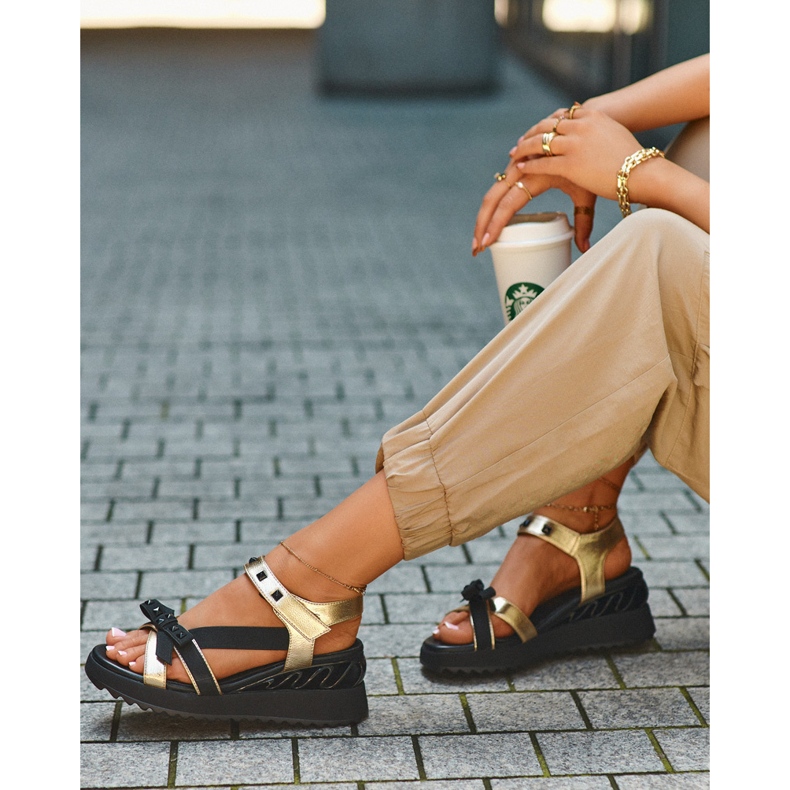 S.Barski Damsandaler med rosett D&amp;A CR956 guld gyllene 1