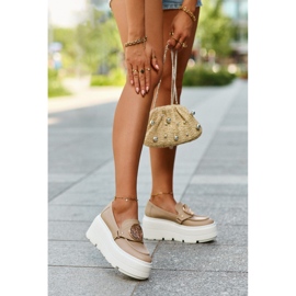 Zazoo 3458 Lädermockasiner för kvinnor med dekoration, Beige 2