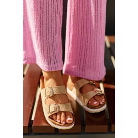 Damflip-flops på en plattform med spännen, Beige Eco Mocka Ursila 1