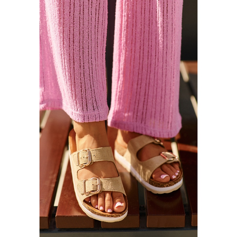 Damflip-flops på en plattform med spännen, Beige Eco Mocka Ursila 1