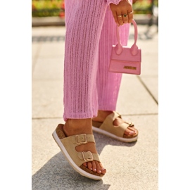 Damflip-flops på en plattform med spännen, Beige Eco Mocka Ursila 2