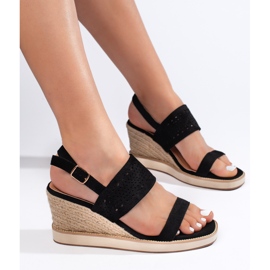 Svarta damsandaler med kil 1