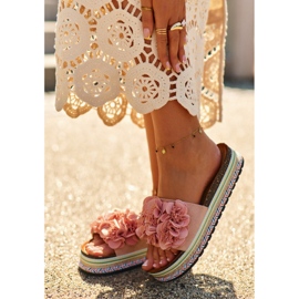 Flip Flops för kvinnor dekorerade med blommor, rosa Nodina 2
