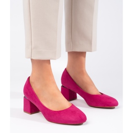 Fuchsia pumps med hög klack i mocka rosa 2