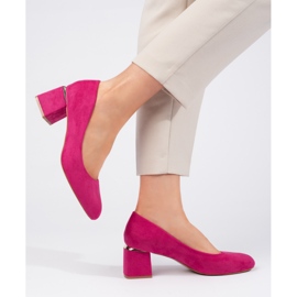 Fuchsia pumps med hög klack i mocka rosa 1