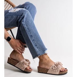 Beige flipflops med blommor på Apolonia-plattformen 1