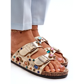 Dekorerade damflipflops med spännen S.Barski MY121 Guld gyllene 3