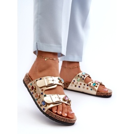 Dekorerade damflipflops med spännen S.Barski MY121 Guld gyllene 1