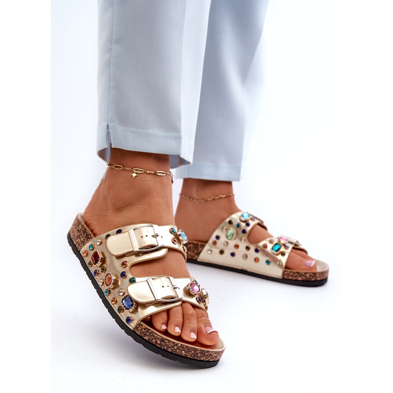 Dekorerade damflipflops med spännen S.Barski MY121 Guld gyllene 1