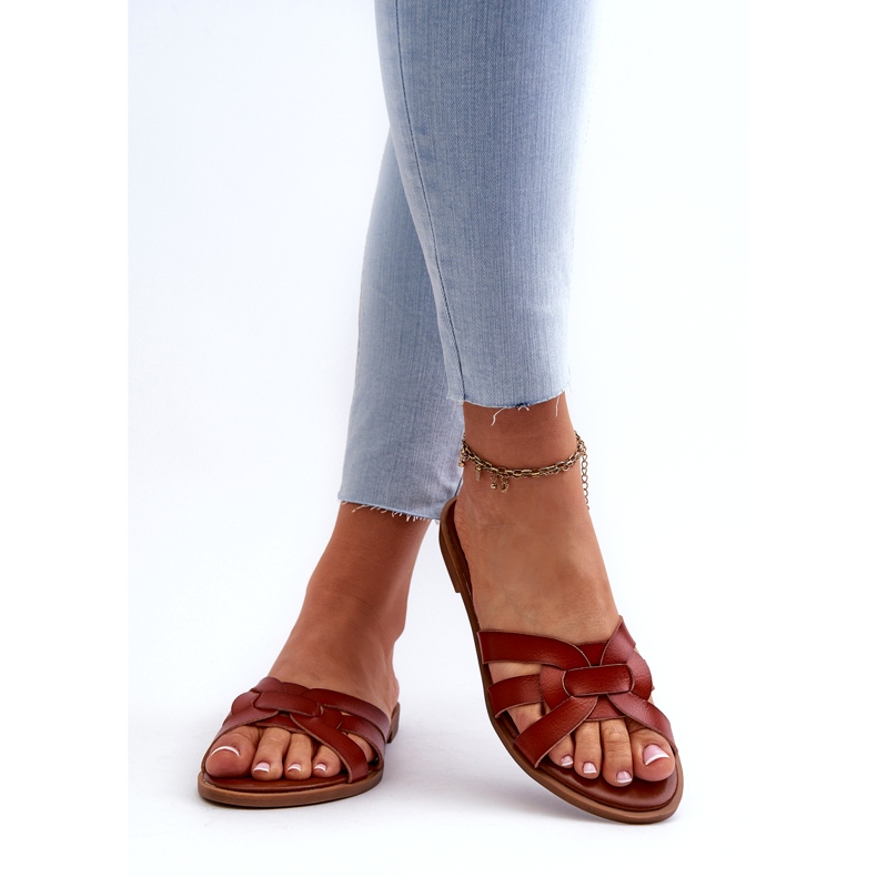 Evento Platta flip-flops för kvinnor gjorda av ekologiskt läder, brunt 3